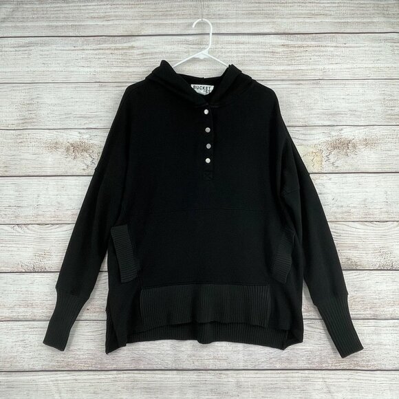 Bucket List French Terry Oversized Solid Hoodie Sweatshirt Women's‎ Small Black - Picture 1 of 13